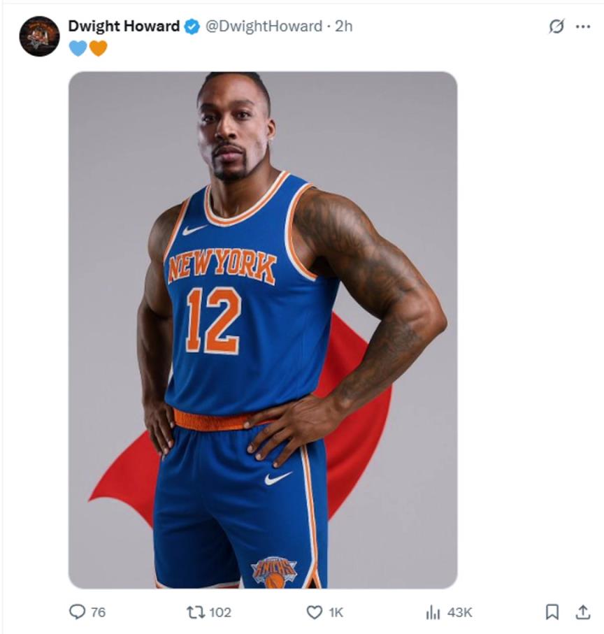 難道說?尼克斯步行者G4賽后 霍華德發推身披尼克斯戰袍